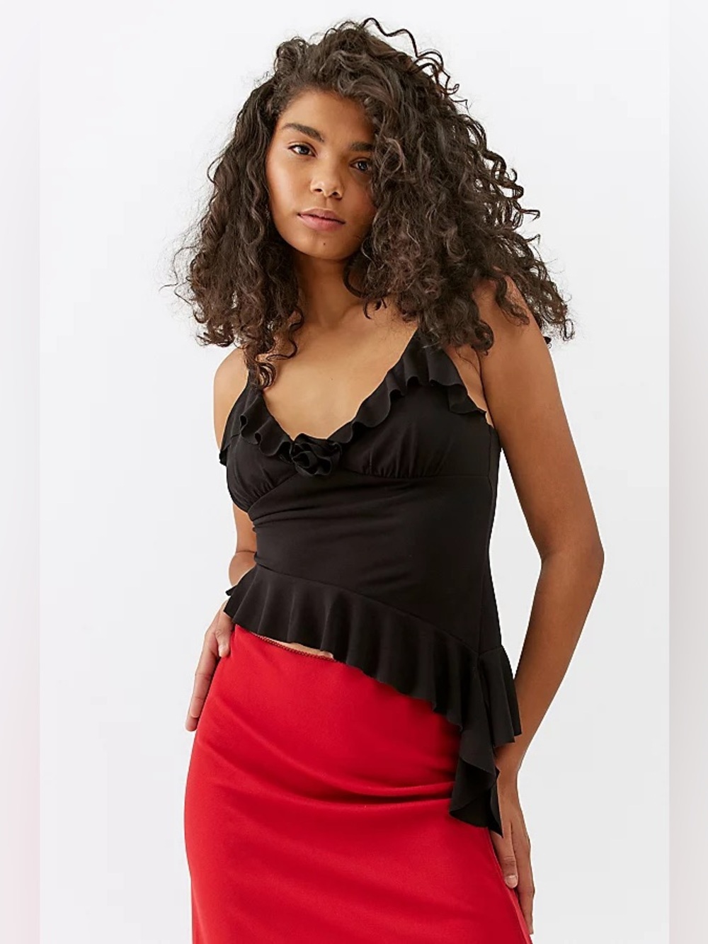 Urban Outfitters Rose Garden Asymmetrical Cami in Black
